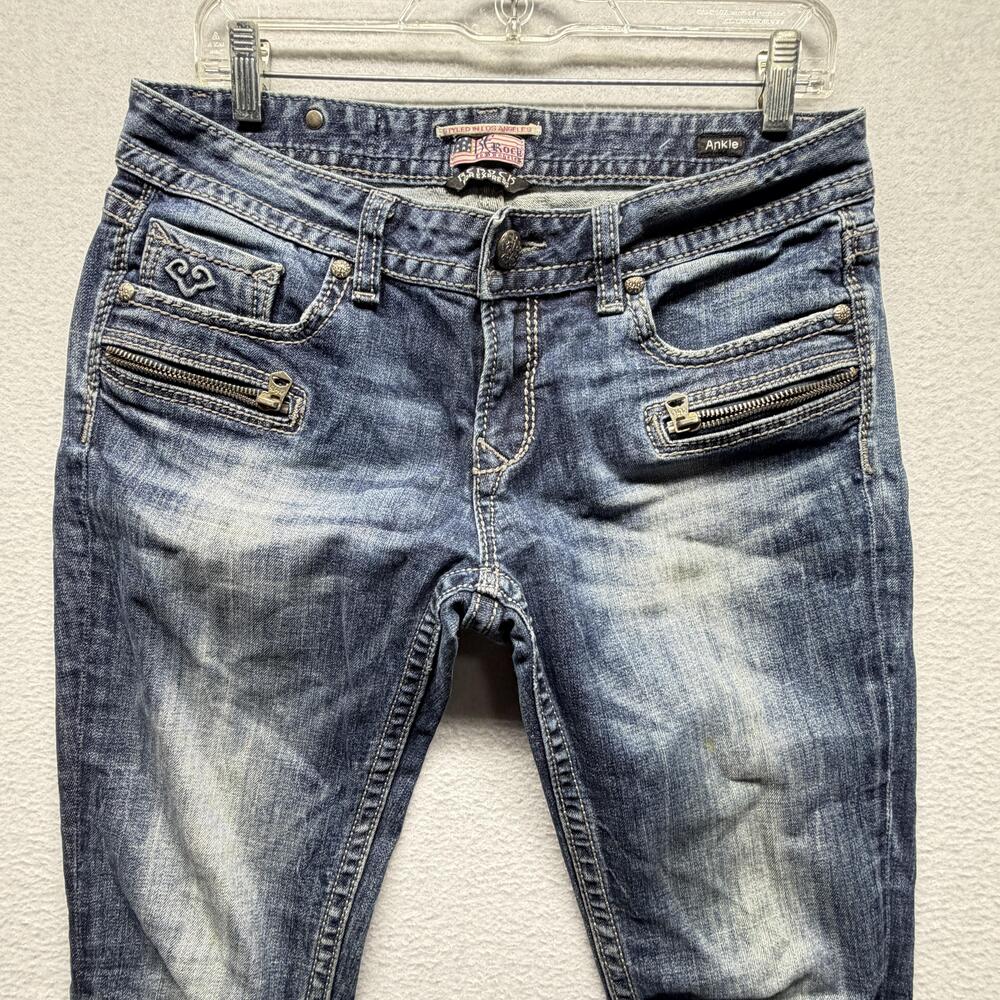 Rerock for Express Jeans Womens 8 Blue Ankle Skinny Zip Pockets Distressed